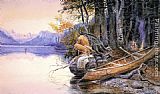 Charles Marion Russell Canvas Paintings - Indian Camp - Lake McDonald